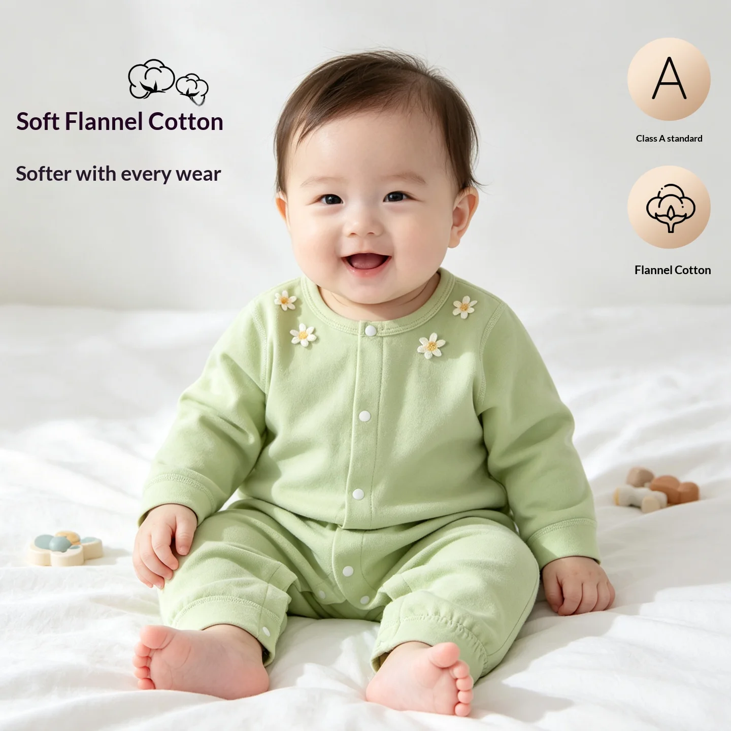 Baby Fleece-Lined Solid Jumpsuit, Tagless Long-Sleeve Romper, Soft All-Season Crawler Outfit for Boys & Girls