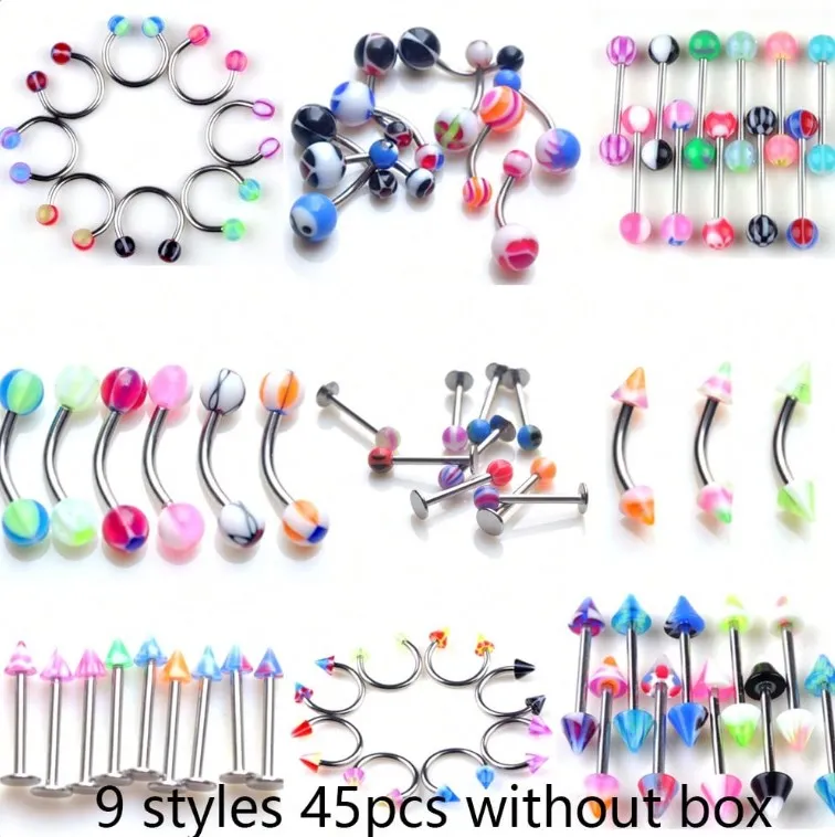 20/45 Pcs/Lot Stainless Steel Tongue Ear Rings Bars Barbell For Woman Man Unisex Body Piercing Jewelry Wholesale