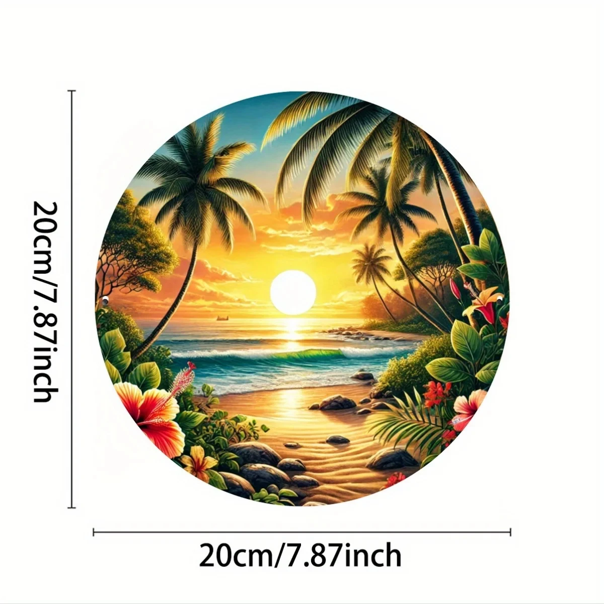 1 Piece Tropical Beach Sunset Aluminum Wall Art, 8x8inch Pieces, Vintage Gold Stamping Engraving Decoration, Durable and Easy to Hang, Suitable for Home, Office, Etc