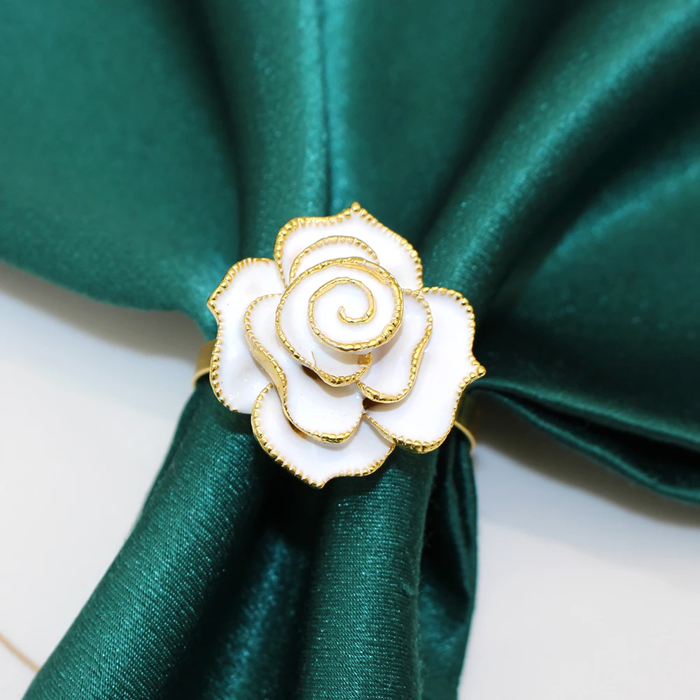 6Pcs Valentine's Day Rose Napkin Rings Flower Napkin Holder for Wedding Party Holiday Banquet Table Decor (Red/White/Green/Blue)