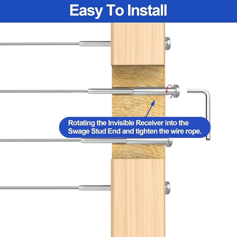 20 Pack 4 X 4 Inch Cable Railing Kits, 1/8 Inch Receiver & Swage Stud End For Deck Stair Cable Railing Hardware Threaded