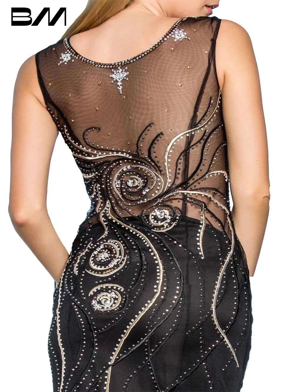 Illusion Appliques Beadings Cocktail Party Gown Sexy Tank Sleeve tromba abito da sera Sparkly Vestidos De Novia