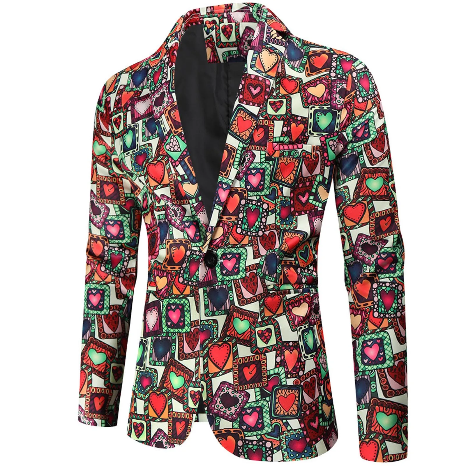 Valentine\'s Gift Men\'s Fashion Suit Party Coat Casual Slim Fit Blazer Buttons Suit 3D heart Print Painting Blazers Jacket Men