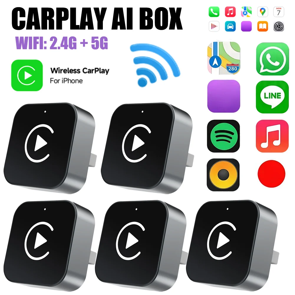 

Беспроводной адаптер CarPlay и Android Auto: AI-бокс для преобразования проводного подключения в беспроводное, автоматическое подключение, Plug & Play для автомобилей с заводской проводной системой.