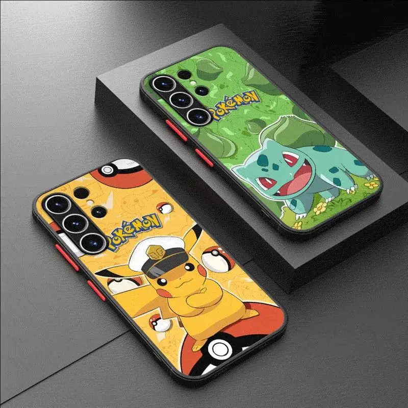 Pokemon Pikachu Cute Matte Case For Samsung Galaxy S24 S23 S22 S20 S21 FE S10 Plus Capa Note 20 Ultra 10 Lite Phone Fundas