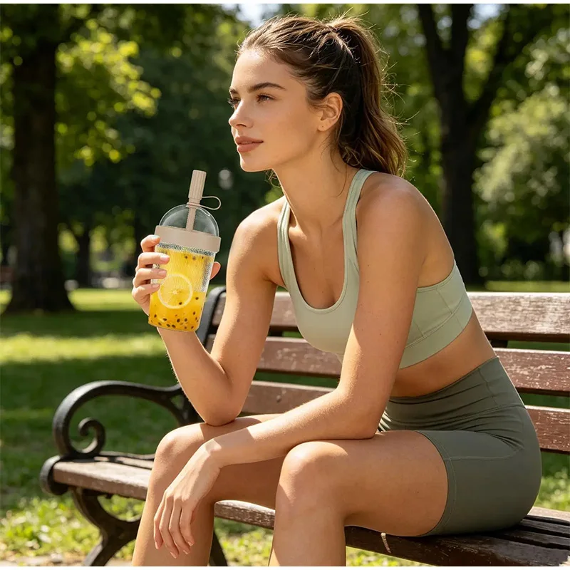 500 Ml 17oz Coffee Cup With Lid Large-capacity Heat-insulating Scalding-proof Water Cup Multicolor Portable Straw Milk Tea Cup