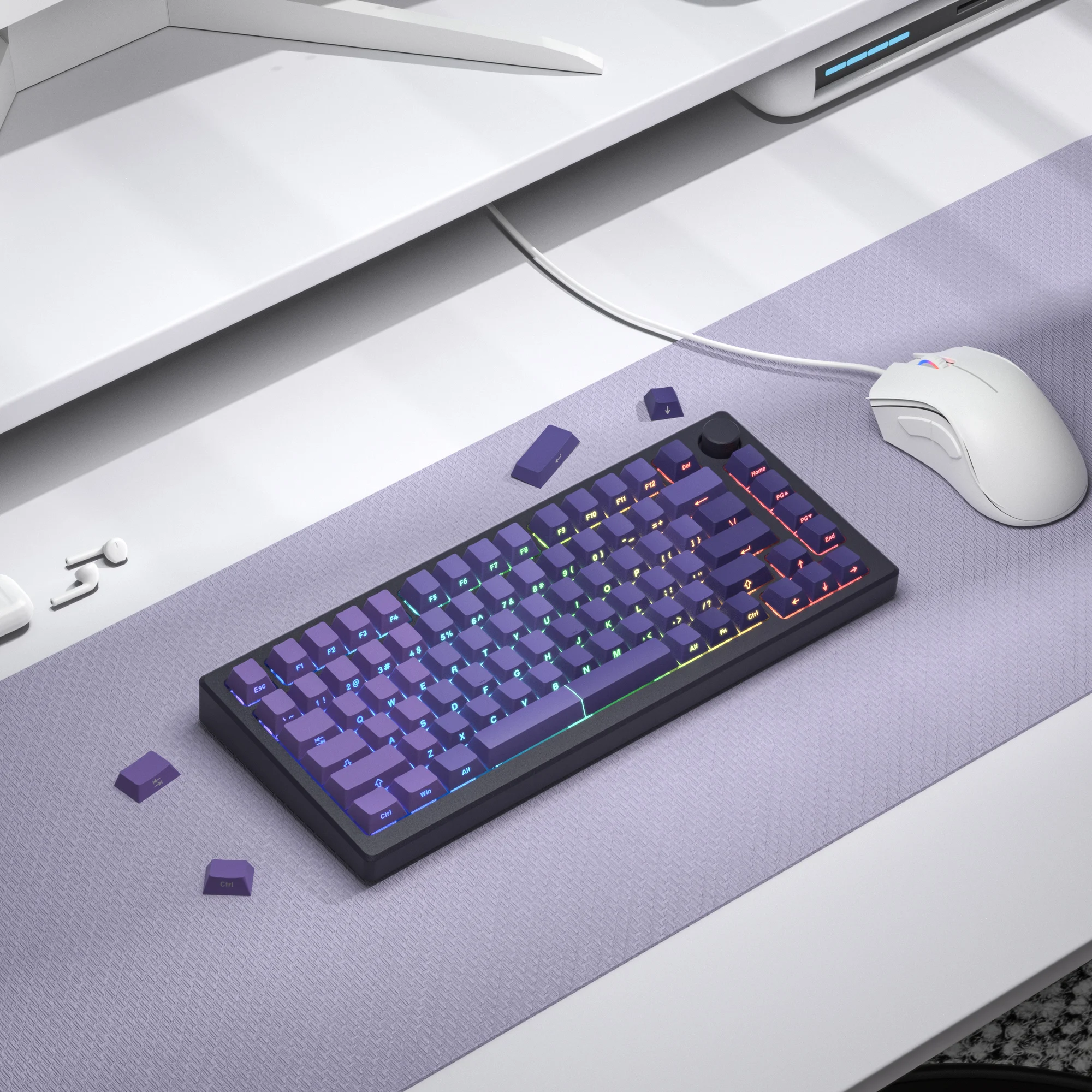 Imagem -05 - Gradiente Roxo Pbt Duplo Tiro Lado Impressão Keycaps Brilhar Através de Backlit Teclado Mecânico mx 108 87 84 64 61 108