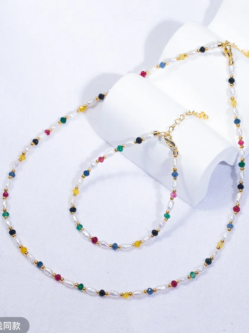 

new natural freshwater pearl Jewelry sets necklace Bracelet fashion colorful Retro Fine Jewelry Aniversary Gift For Women T417