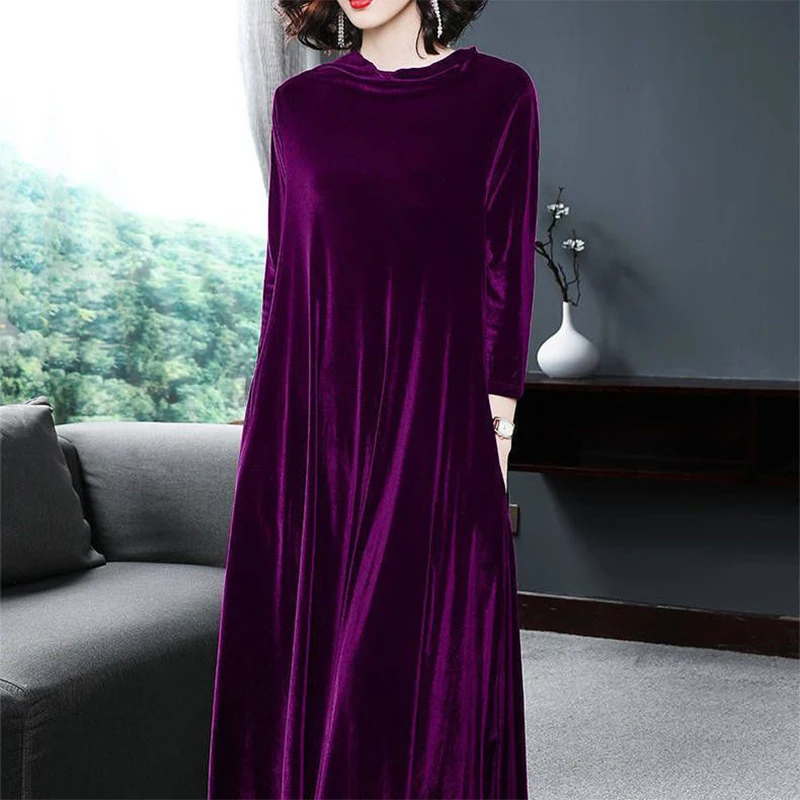 Autumn Winter Pile Collar Loose Casual Fashion Velvet Robe Femme Long Sleeve Oversized Elegant Dress Women Vestidos De Fiesta