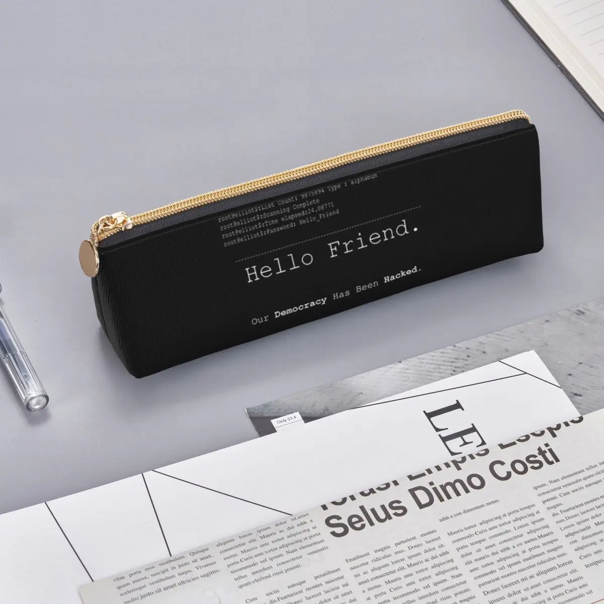 Mr Robot Hello Friend Fsociety Pencil Cases Pen Holder Storage Stationery Supplies Large Storage Pen Box Pencil Bag for Kids
