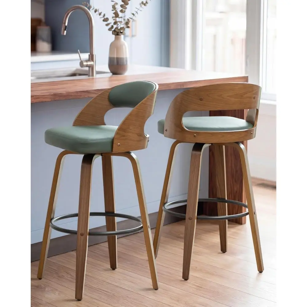

Swivel Bar stools Set of 2 Bar Chairs 26 Counter Height MidCentury Modern Bentwood Barstool PU Leather Upholstered Bar Chair wi