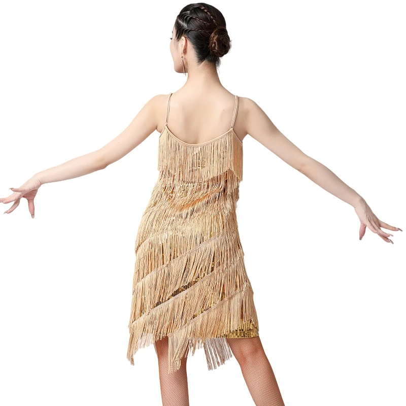 Vrouwen Salsa Latin Dans Jurk Pailletten Kwastje Fringe Flapper Jurk Jaren 1920 Gatsby Cocktailjurk Tango Stijldansen Kostuum