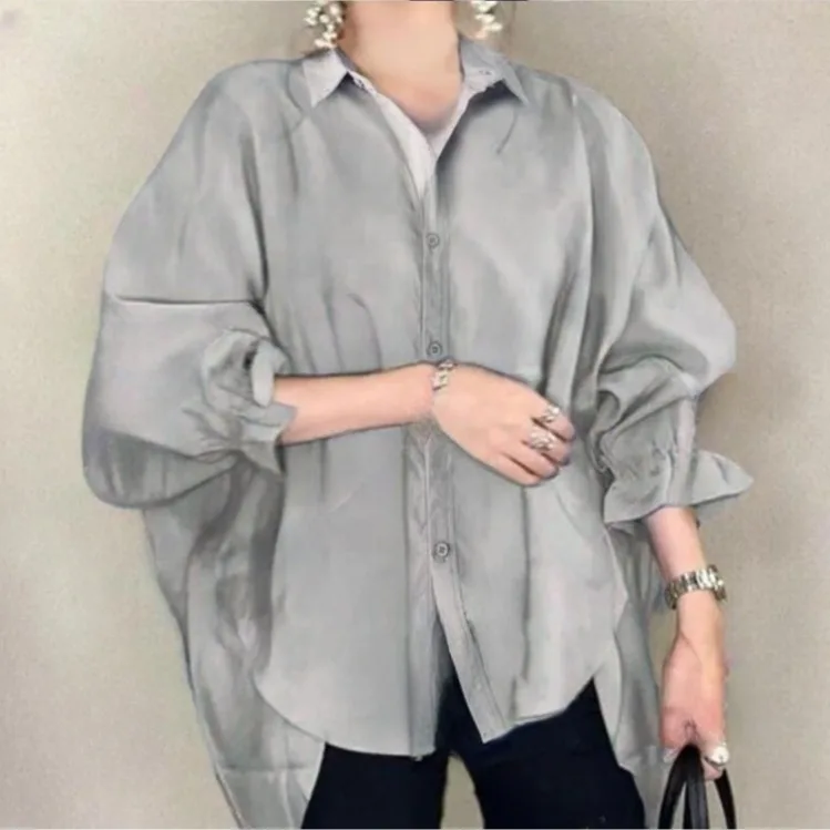 

Lotte Japanese Sle Design Lantern Sve Slit irt Women's Large Size Summer Personali Sun Protection irt Blouse
