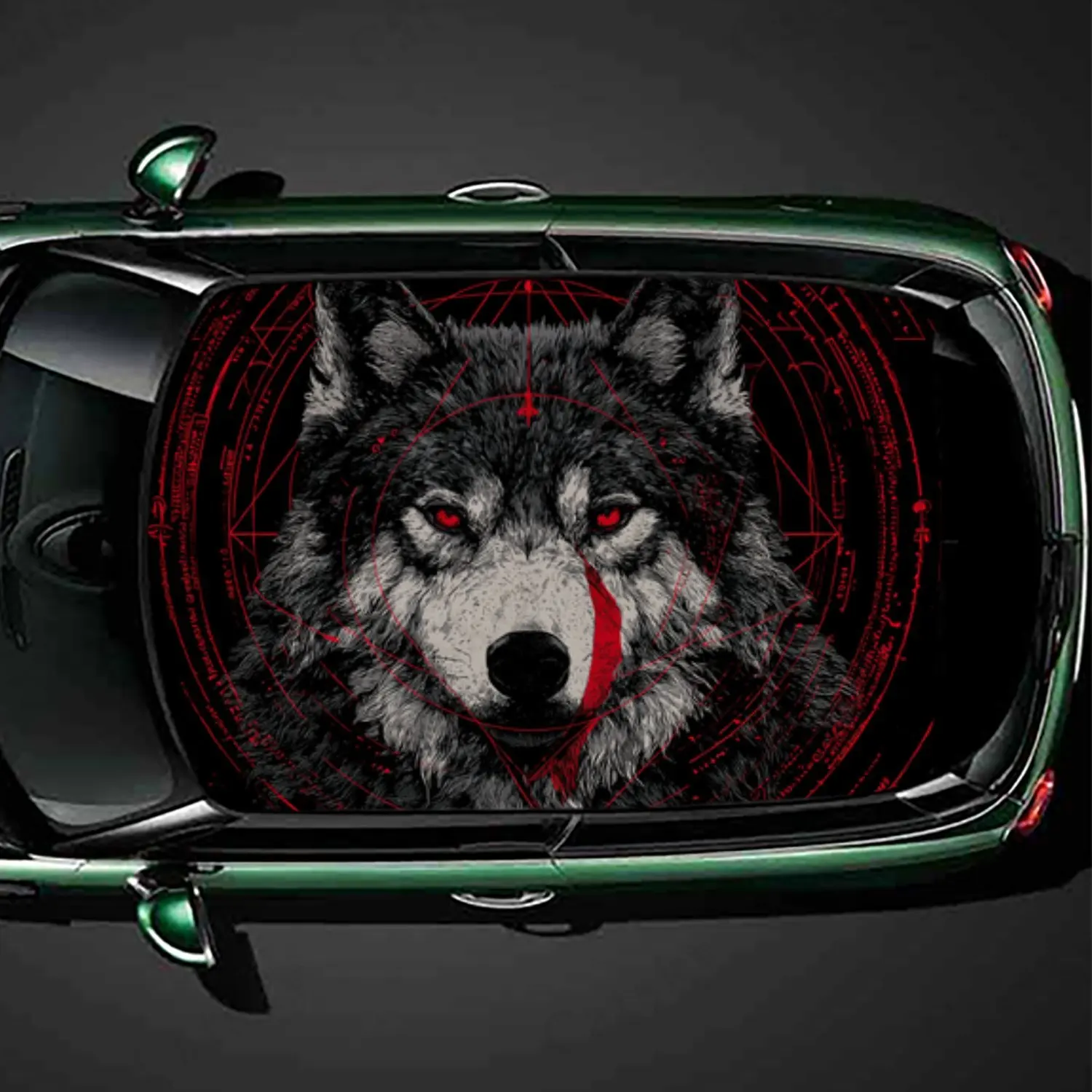 

Red Eyed Battle Wolf Print PVC Car Roof Sticker, Self-Adhesive Waterproof Car vinyl Decal, Car Decoration Protection Stickers, E