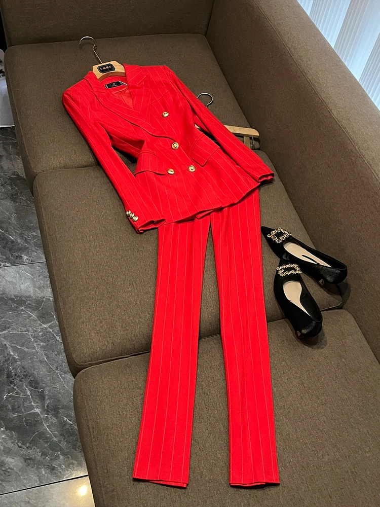 

Женский костюм в полоску Ele, элитный деловой повседневный комплект, осень-зима, Новое поступление, только для сухой и чистки OK365