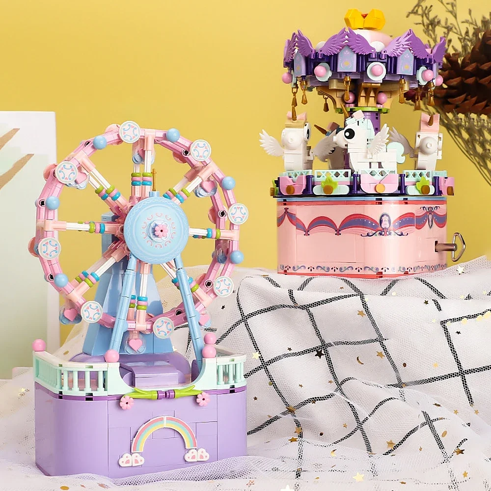 WLtoys Carousel Eight Music Box Building Blocks Carousel Ferris Wheel Assembly MINI Particles Classic Educational Collecting