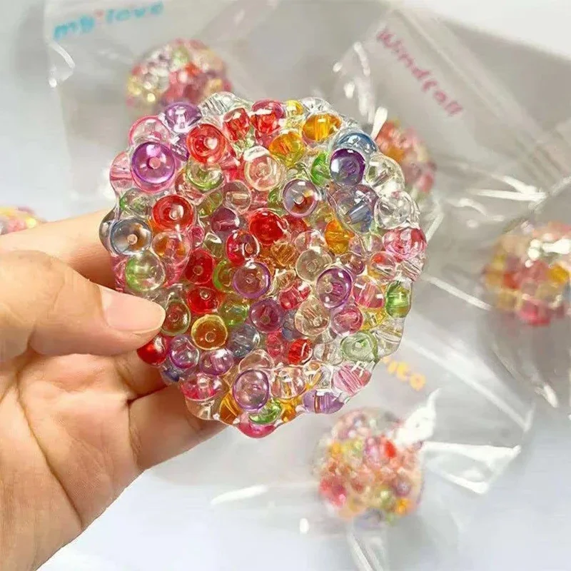 New Fidget Ice Cube Colored Beads Squeeze Squishy Balls Hand Exercise Sensory ADHD Anxiety Stress Reliever Toys For Kids Adults