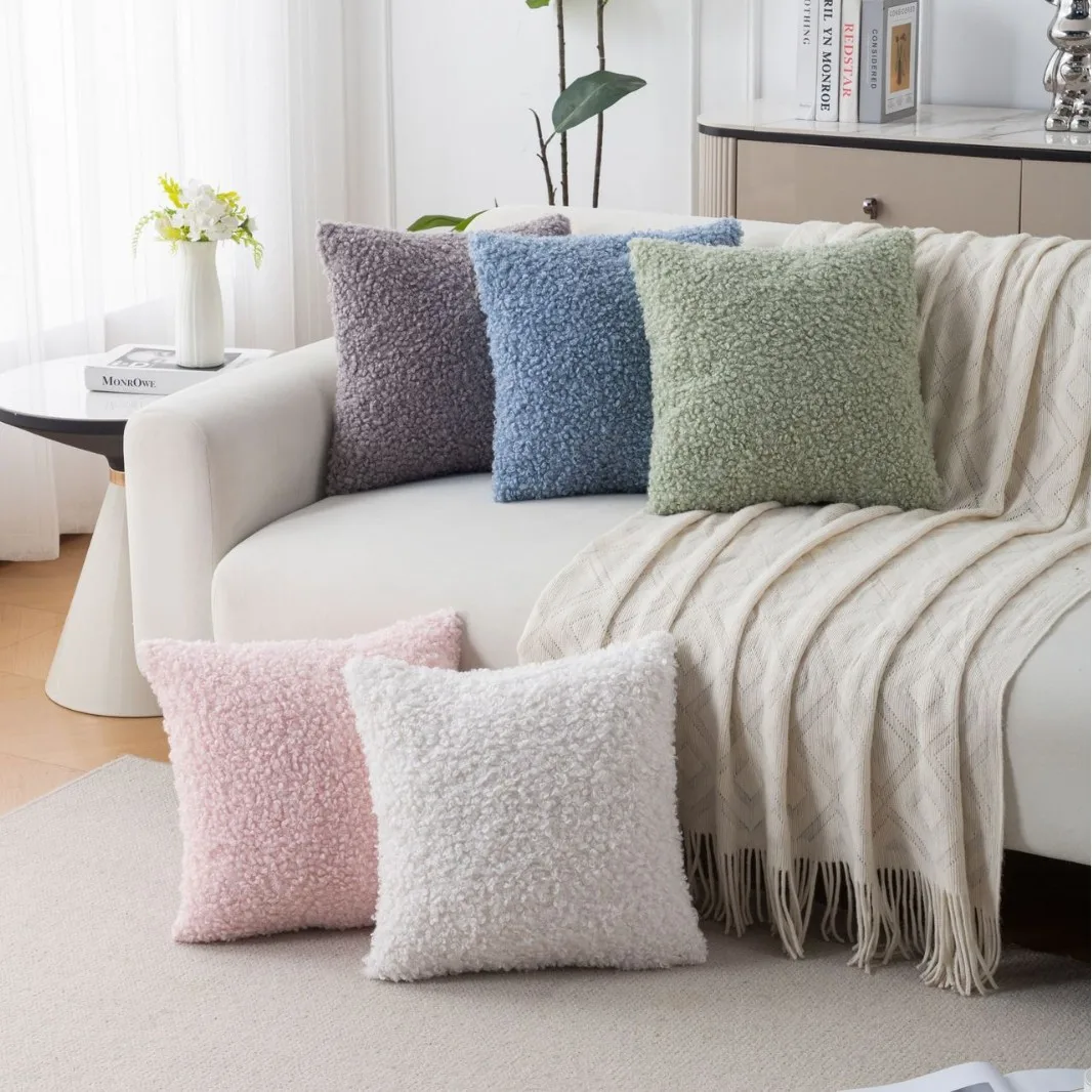 Lamb Wool Pillow Case Thickened Soft Solid Color Nordic Sofa Cushion  Cushions For Living Room Armchairs Home Decoration