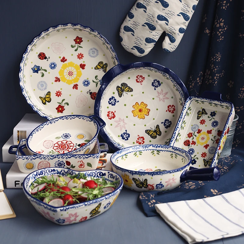 

Cerc Rectangular Plate Baking Tray Pizza Oven Rice Di Home Use Porcelain Farmhouse Sle Floral Pattern Adult Dinnerware