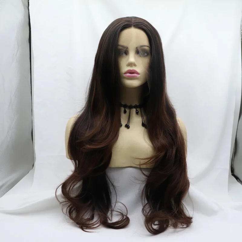 

Ежедневно с круглым лицом, полный парик, завязанный вручную передний кружевной пушистый натуральный большой волнистый длинный вьющийся парик