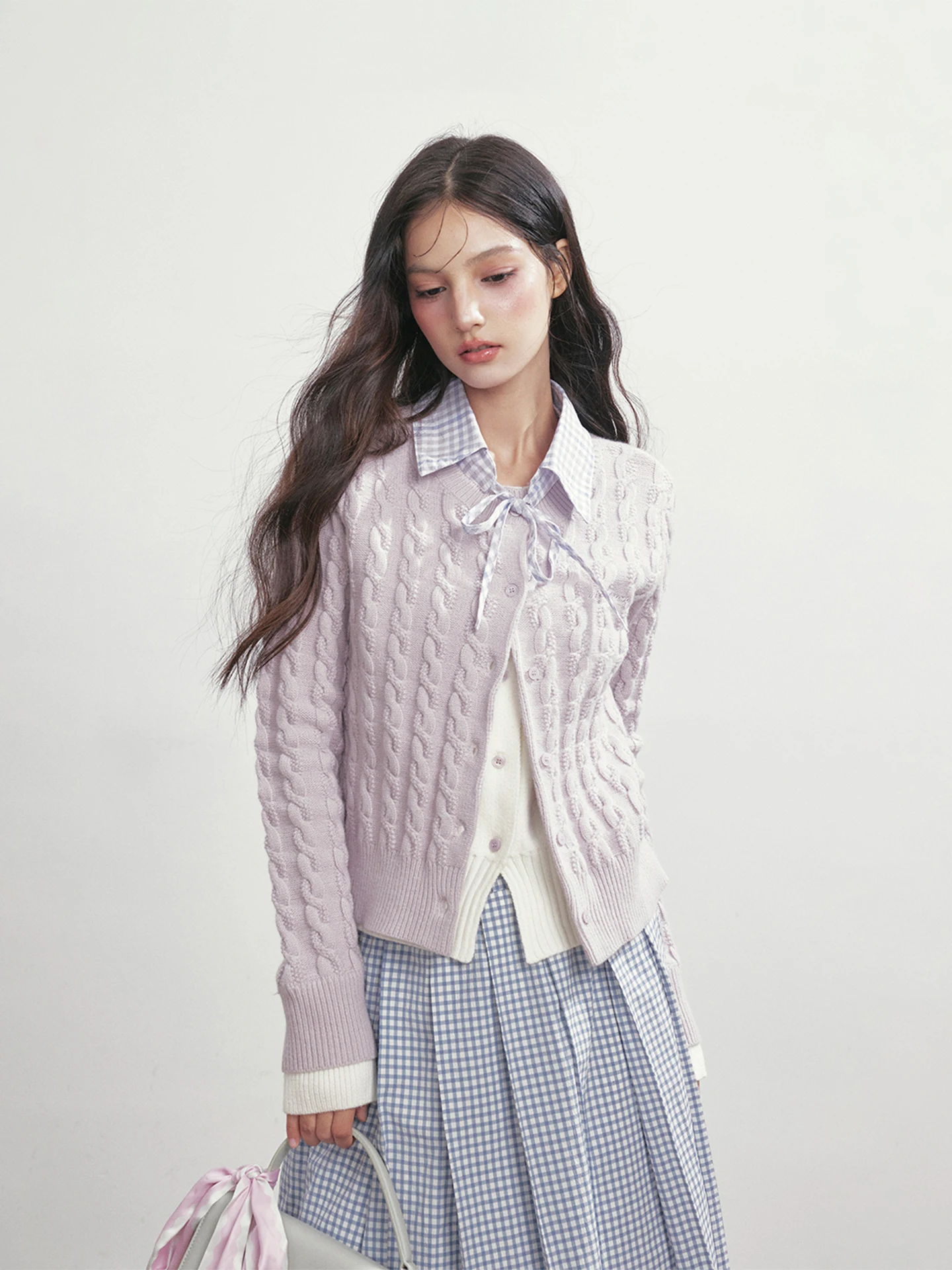 

Женский вязаный свитер Nextn с длинными рукавами, фиолетовый, с узором в виде витых цветов, приталенный, повседневный, для весны, осени и зимы