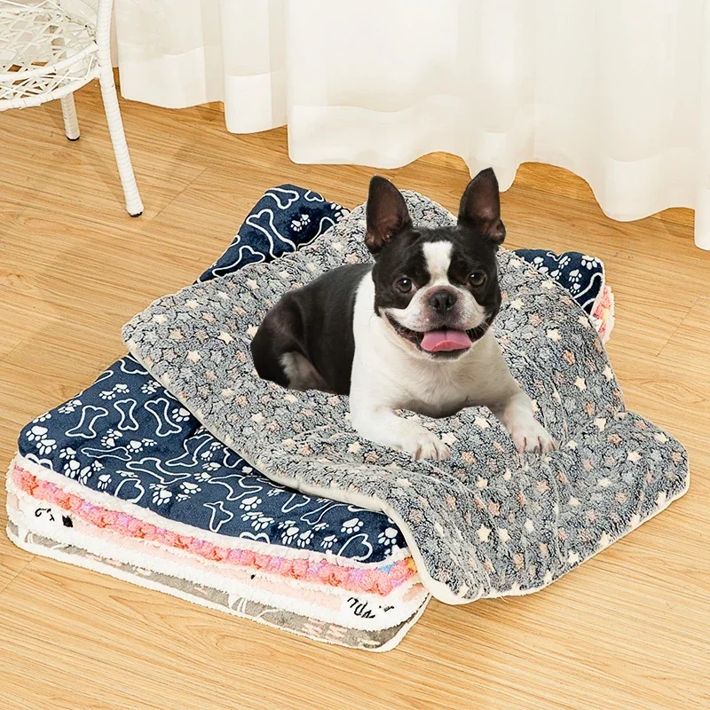 

Dog Bed Thickened Dog Mat Pet Cat Soft Fleece Pad Blanket Bed Mat Cushion Home Washable Rug Keep Warm Pet Supplies cama perro