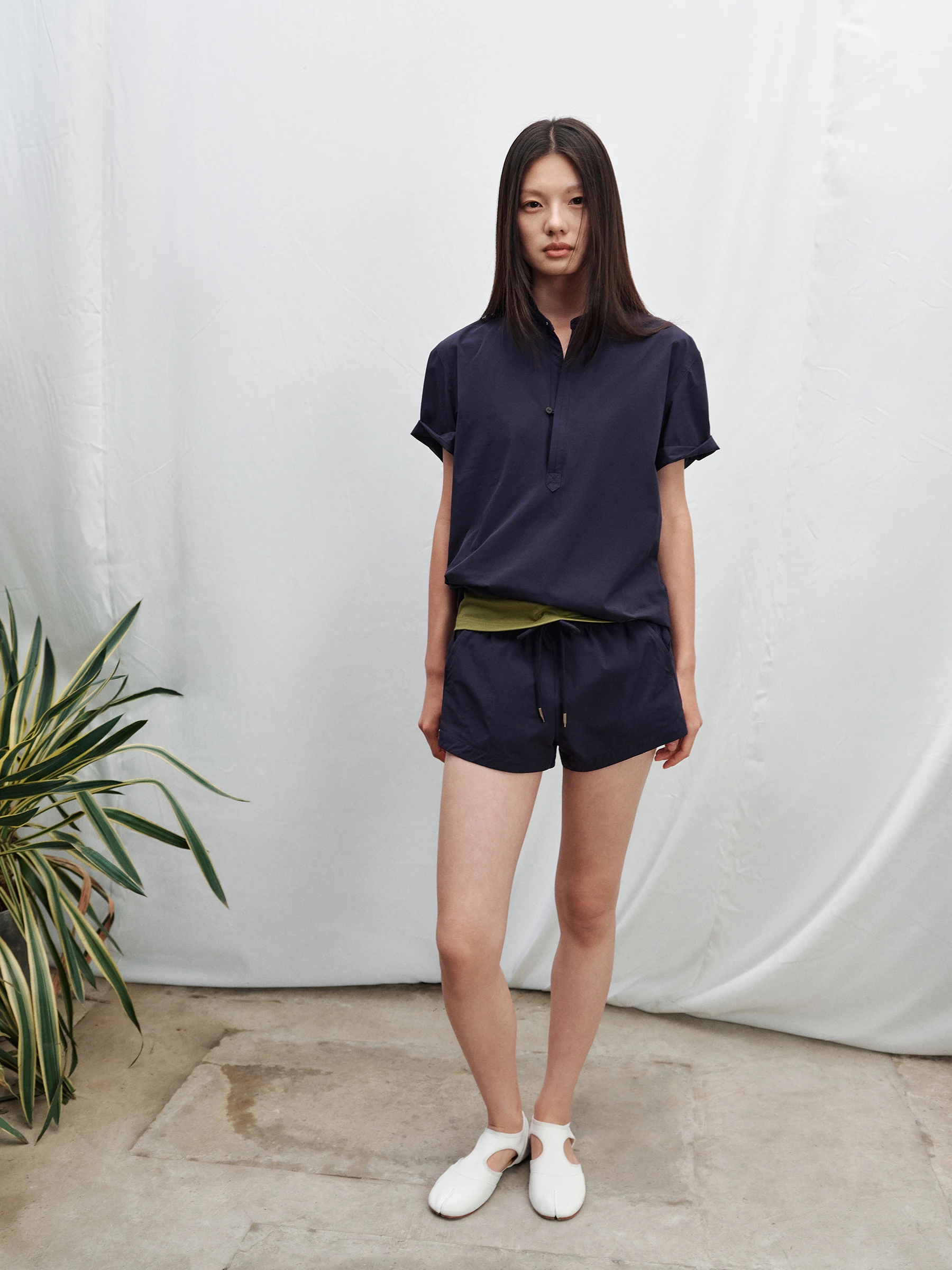SHKUCO Casual Sport Shorts Set Women's Fashion Summer Outfit Sun Protection Half Open Henry Collar Short Sleeve Shirt Top