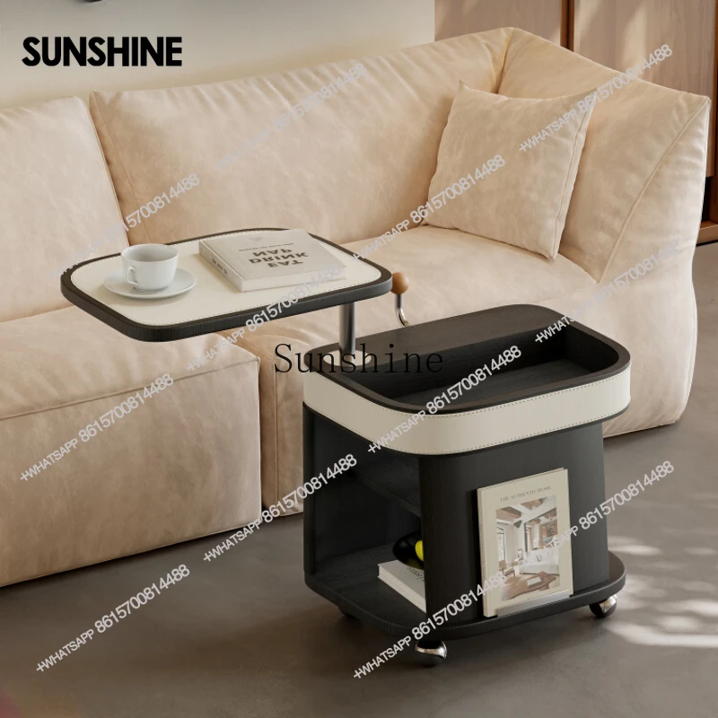 Italian liftable rotating saddle leather coffee table small apartment living room mobile small coffee tableX