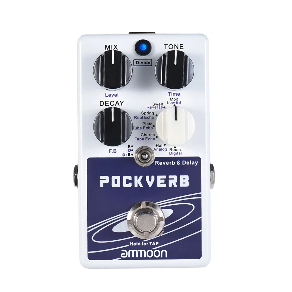 POCKVERB Reverb & Delay Guitar Effect Pedal 7 Reverb Effects + 7 Delay Effects With Tap Tempo Function True Bypass