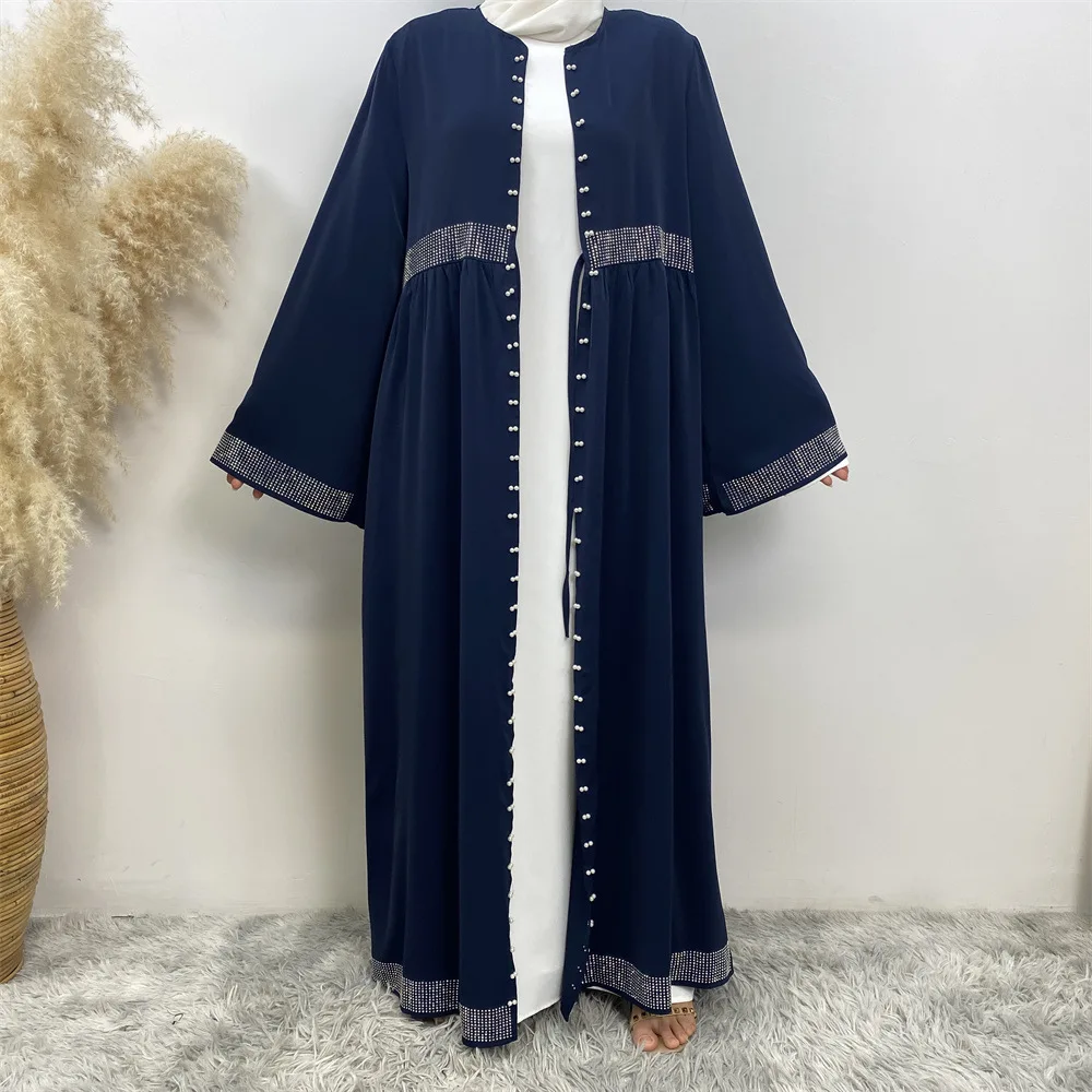 Abayas abiertas de Ramadán Eid para mujer, vestido musulmán de lujo con perlas de diamantes de Dubái, Túnica de Turquía, Kimono, cárdigan islámico, Jalabiya, Kebaya