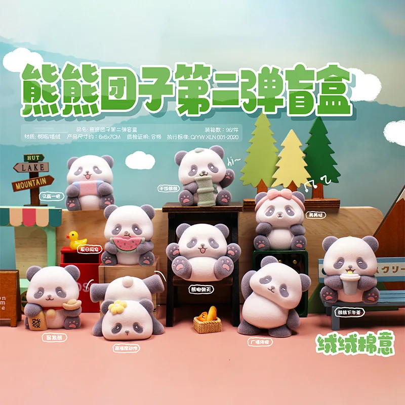 

2nd Version Cute Resin Flocked Cartoon Panda Series Blind Box Collectible Playful Anime Figure Desktop Decoration Surprise Toys