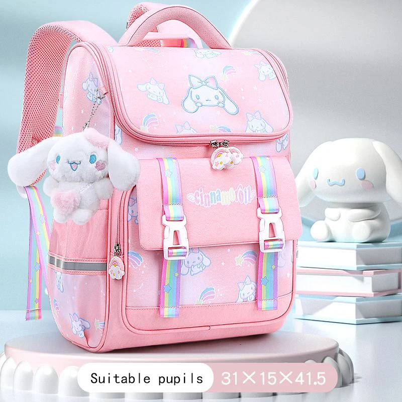 Hello Kittys Backpack Sanrios Child School Bag Cinnamoroll Anime Figure Pupils Girl Child Kawaii Cartoon Light Shoulder Pads