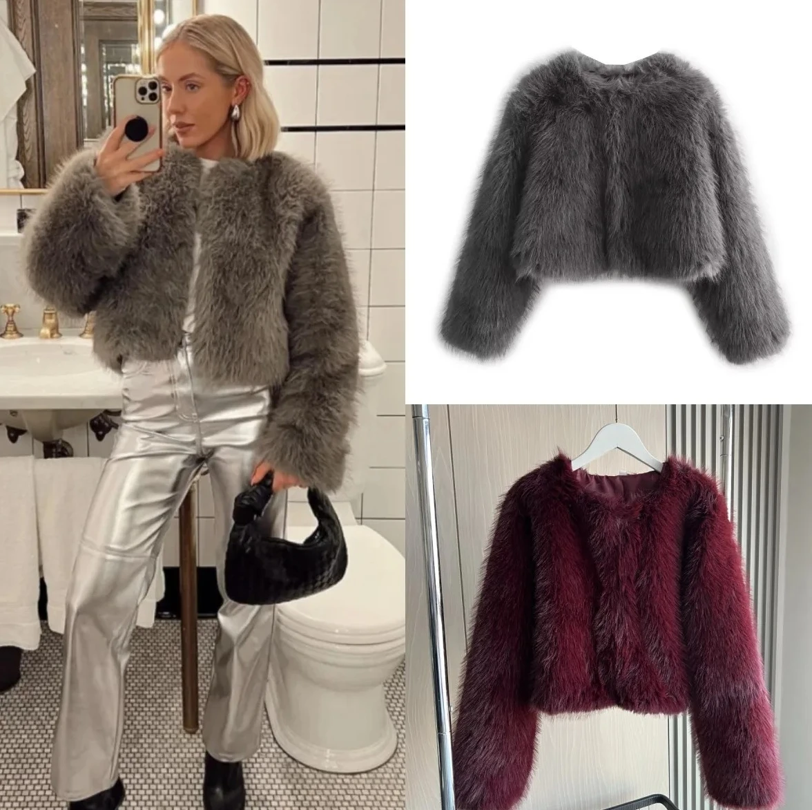 

Fall Winter New Women Faux Fur Jacket Round Neck Long Sleeve Short Casual Chic Outerwear Fashion Soft Warm Coat