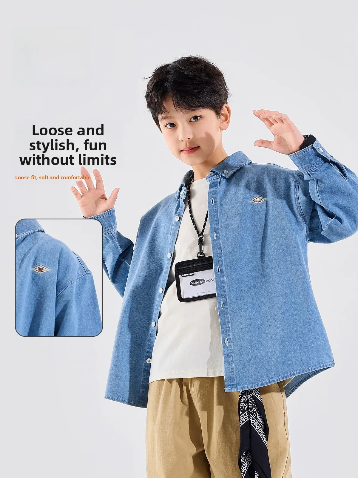 Bluem Boys' Denim Shirt Long Sleeve Children's Casual Wear New Autumn Style Teenage Boy Top Quality Material Comfortable Fit