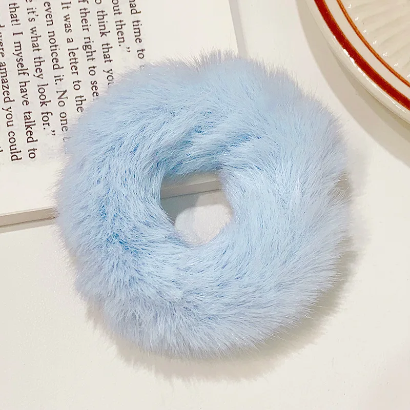 Neues buntes, flauschiges Haarband für Damen und Mädchen, Pferdeschwanzhalter, Haargummi, Plüsch-Scrunchie, Gummiband, modische Haaraccessoires