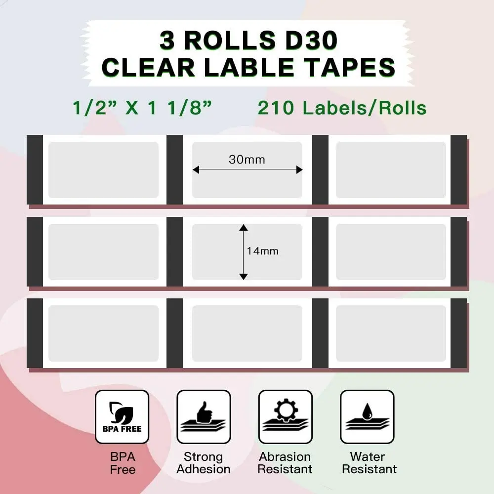 3 Rolls/box Phomemo Transparent Label Sticker Waterproof Anti-Oil Scratch-Resistant Thermal Printing Label for D30 Printer