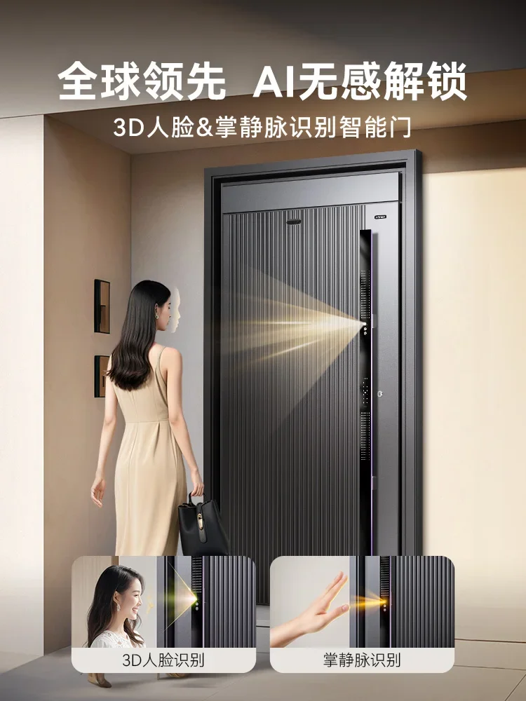 

Бронированная дверь TAO из литого алюминия с тремя камерами AI, умная противовзломная дверь для дома