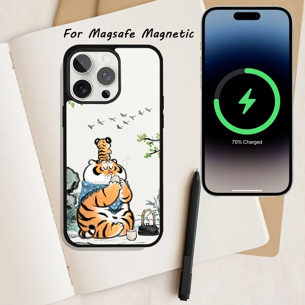 Cute Fat Tiger Phone Case  For iPhone 15 12 13 14 11 Pro Plus Max Magsafe Magnetic Wireless Charging shell