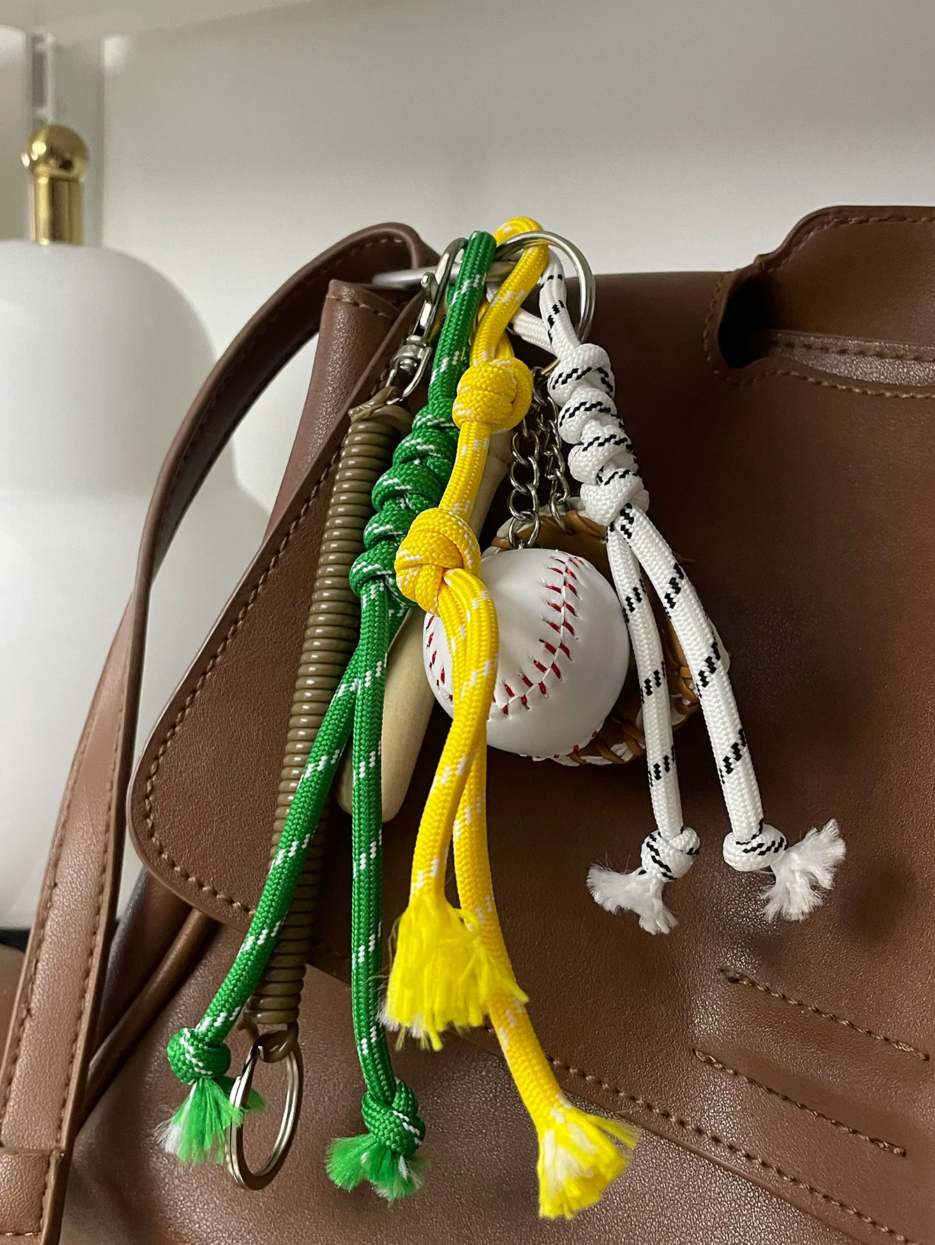 Original Designed Key Chain Sporty Style Baseball Bag Pendant Casual Cool Trendy Fashion Pendant Hand Woven Rope Decor