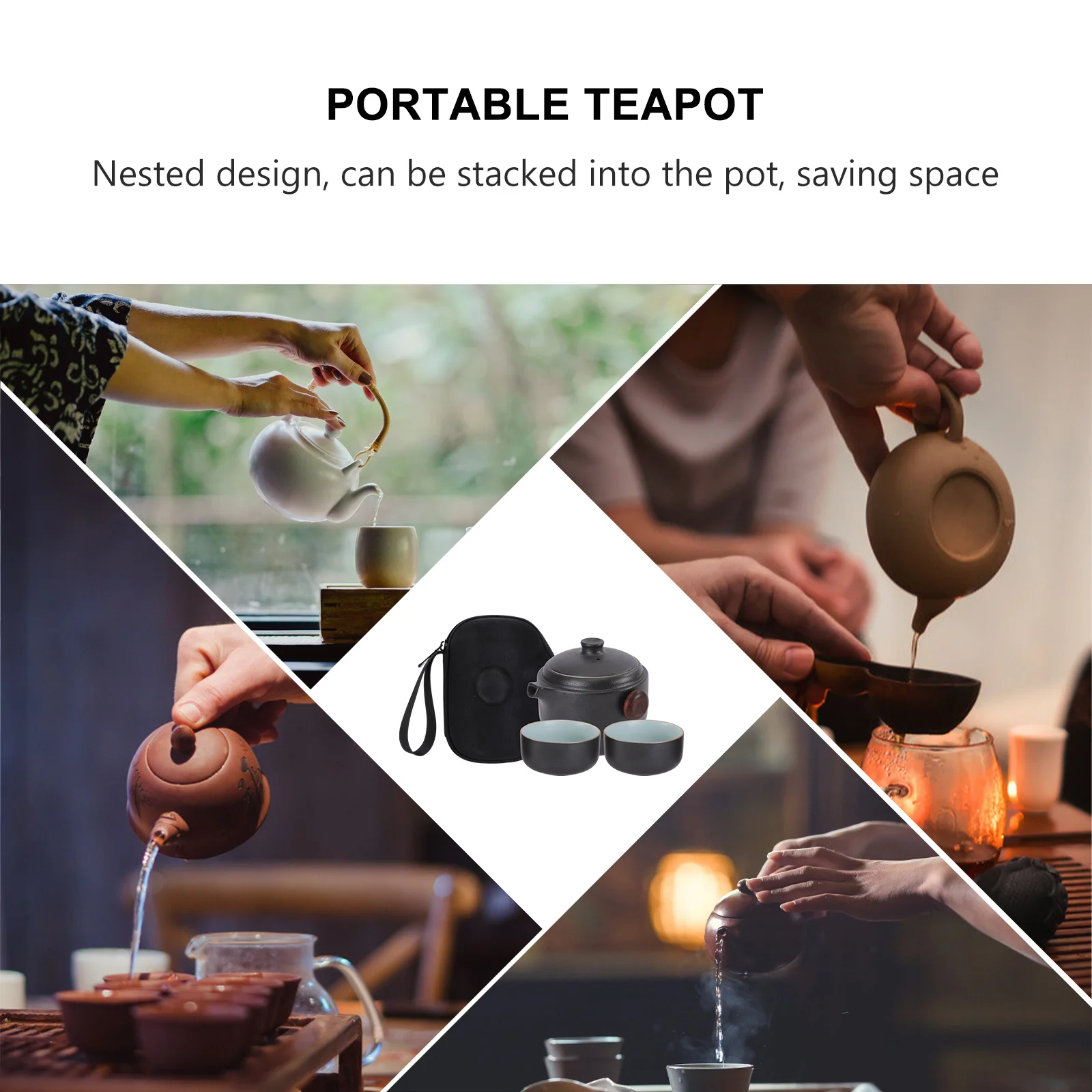 

Portable Kung Fu Tea Set 2 Cups 1 Teapot Travel Kit with Storage Bag Heat Insulation Anti Scald Filter Easy to Store