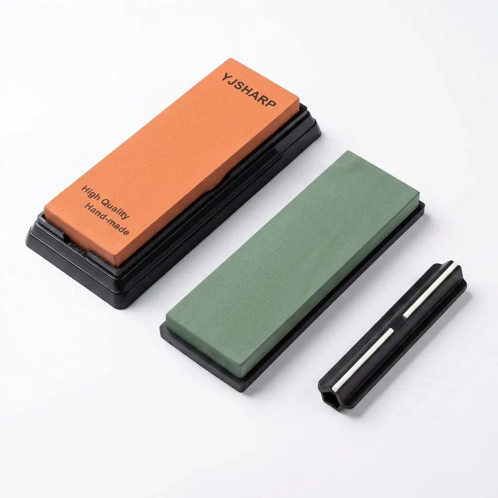 4-in-1 Knife Sharpening Kit, 400 Grit Coarse Corundum + 12000 Grit Ultra-Fine Natural  Whetstones with ABS  Base & Angle Guide