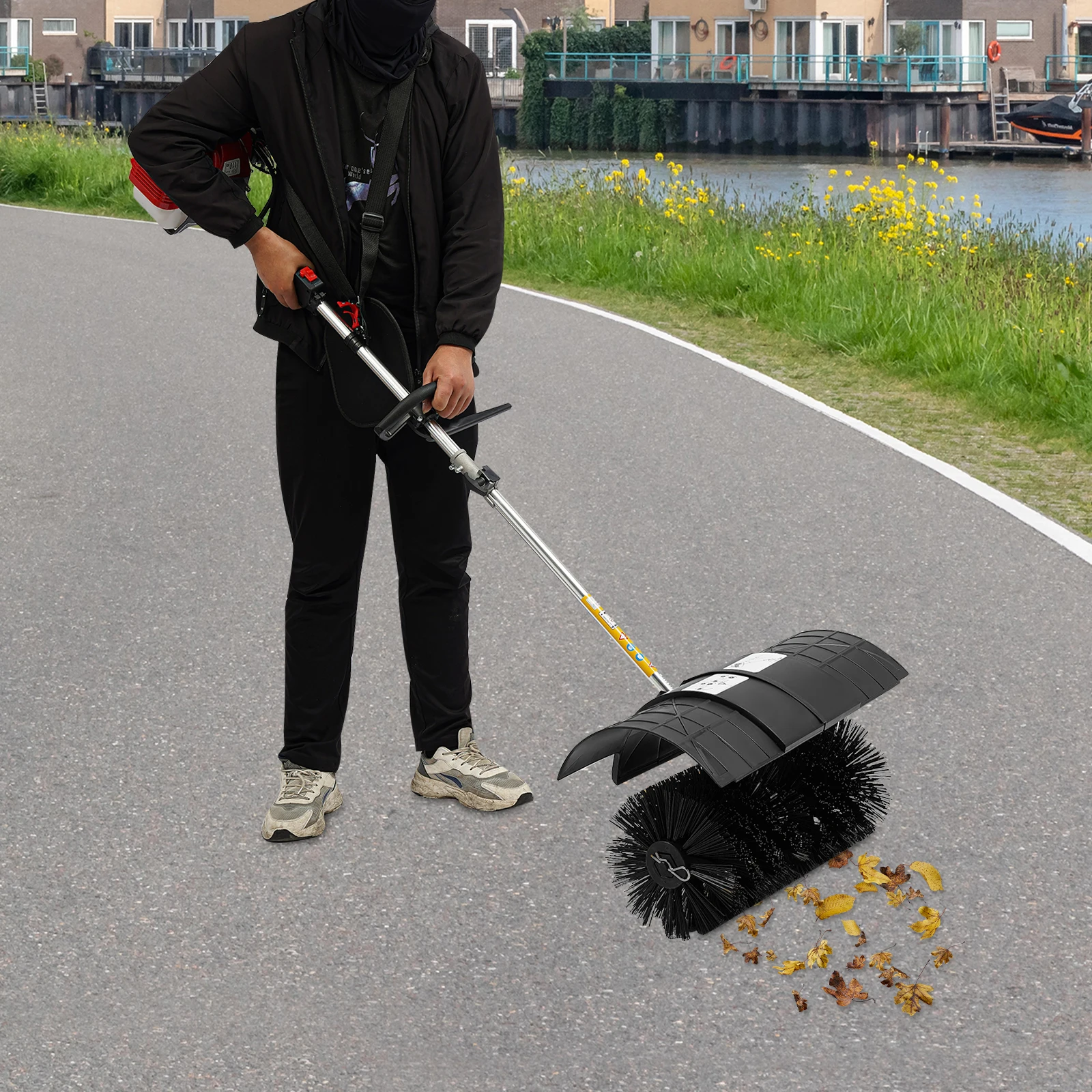 

1700 Вт 2,3 л.с., 52 куб.см, 2-тактная газовая мощность, черная, красная подметальная машина с воздушным охлаждением, ручная подметальная машина с бензиновой щеткой для подъездной дороги, сада, патио