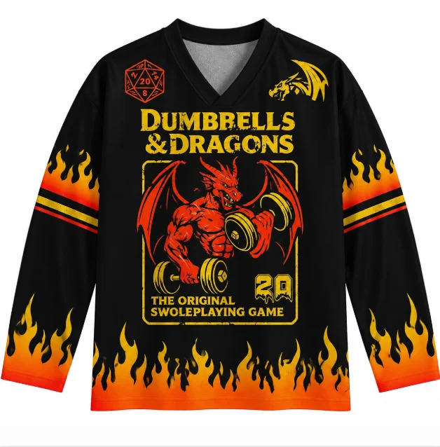 Vintage Dragon Gym Fitness Graphic Hockey Jersey Men Long Sleeve V-neck Oversized Top  Tabletop Game Fan Street Shirt