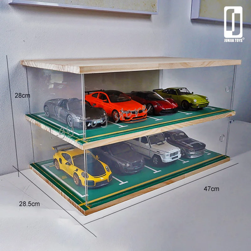 Scale Diorama 1/24 Garage Model Cars Collection Acrylic Miniatur Car Parking Lot Model Display Case With Shelf Model Car Toy