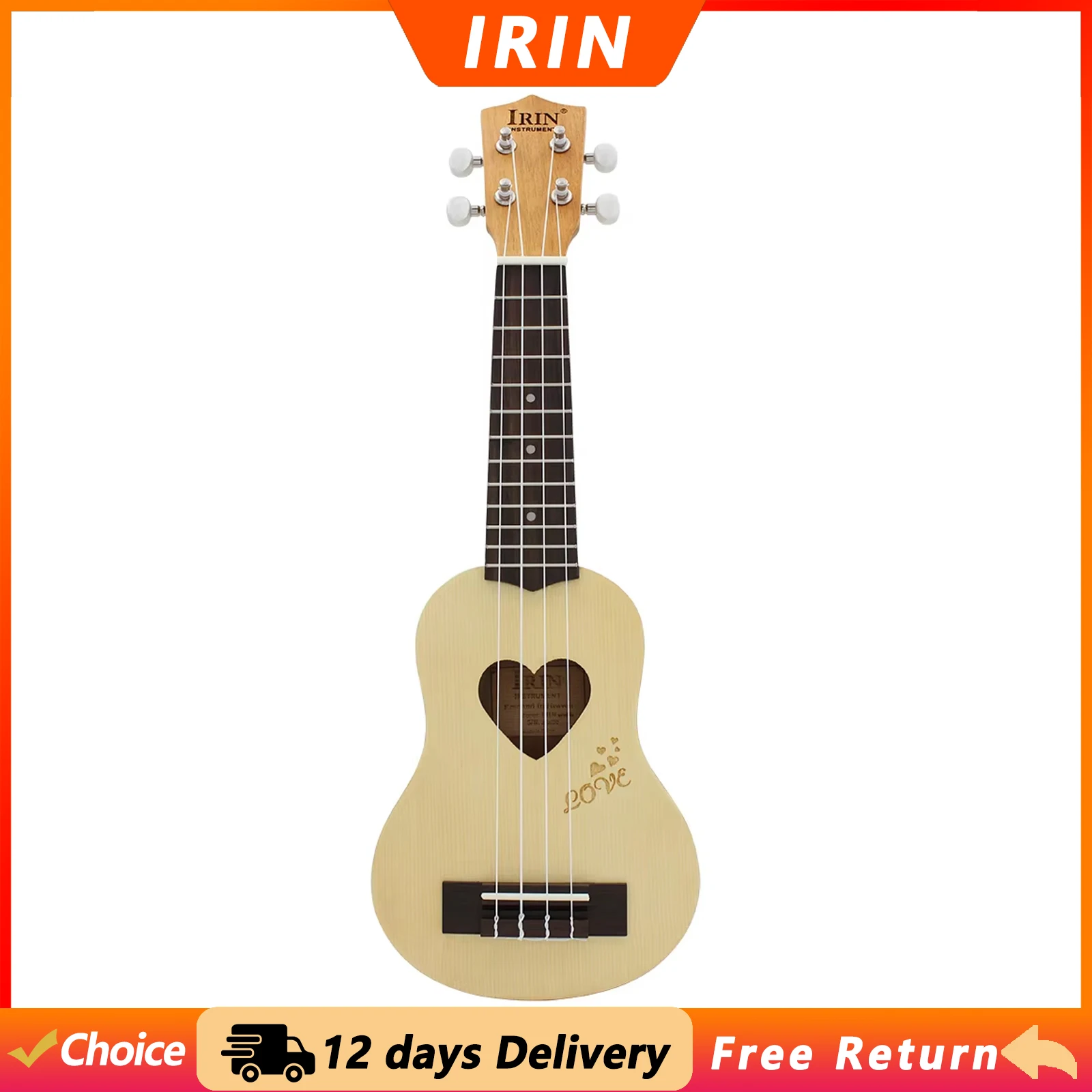 IRIN 17 Inch Ukulele Spruce Heart Shaped Ukulele 4 Strings Hawaiian Guitar Mini Guitarra Couples Gift Musical Instrument