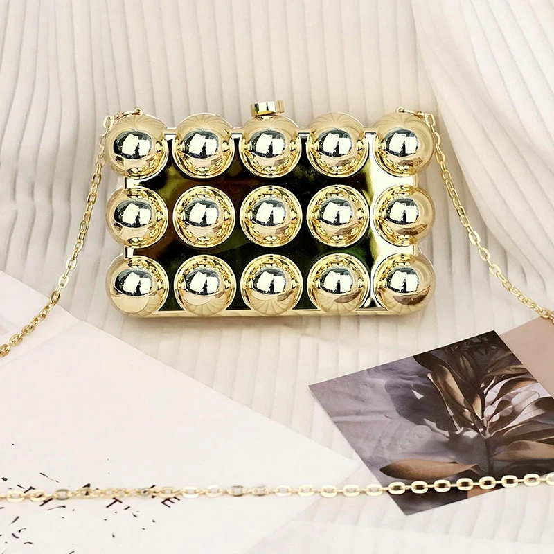 

Fashion Acrylic Evening Clutch Purse for Women Metallic Ball Pattern Bag Ladies Unique Mini Handbag for Wedding Party