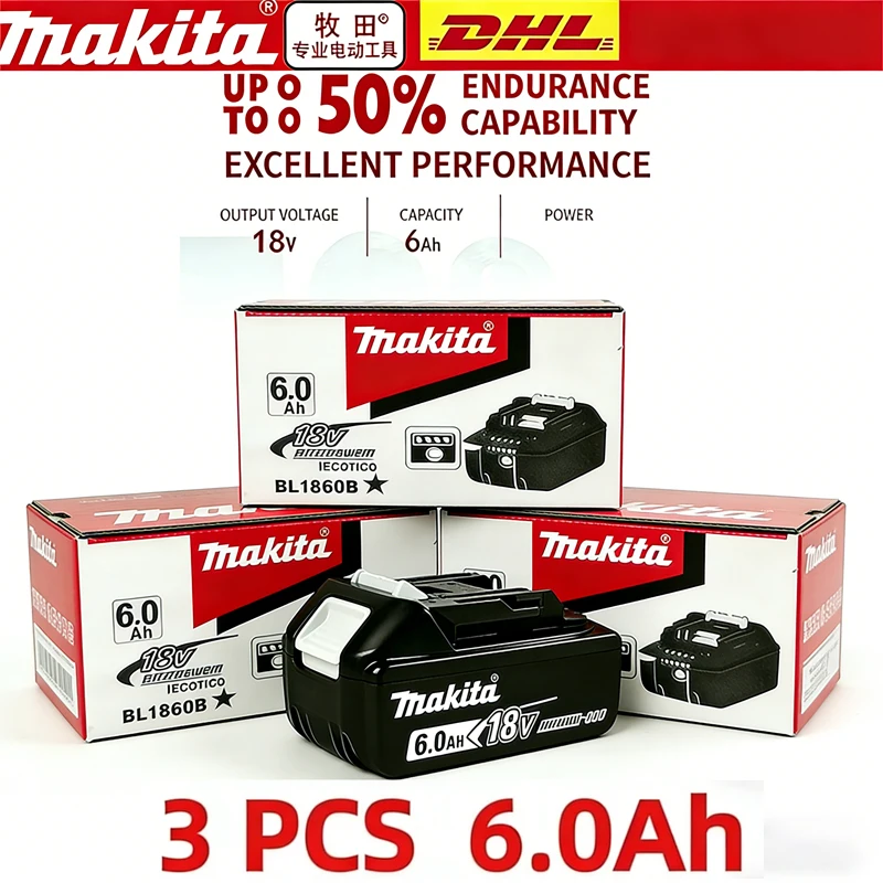 

6Ah Original Makita 18V 6.0 Rechargeable Lithium Battery with LED Indicator High Capacity for Makita Cordles Power Tool Batt