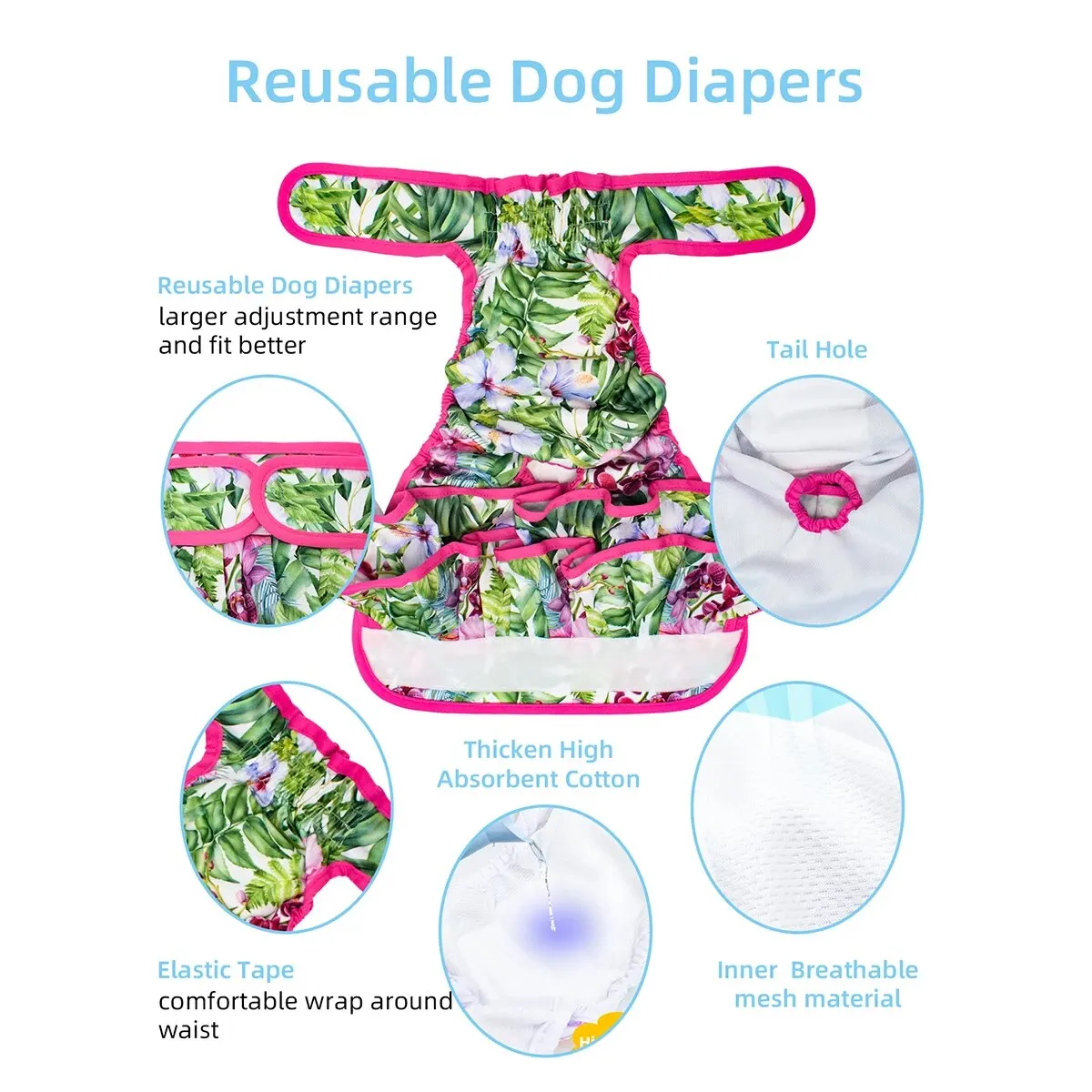 1PC Female Dog Diaper Dress Highly Absorbent Dog Diapers for Girl Dogs, Washable Dog Diapers for Dogs in Heat, Incontinence