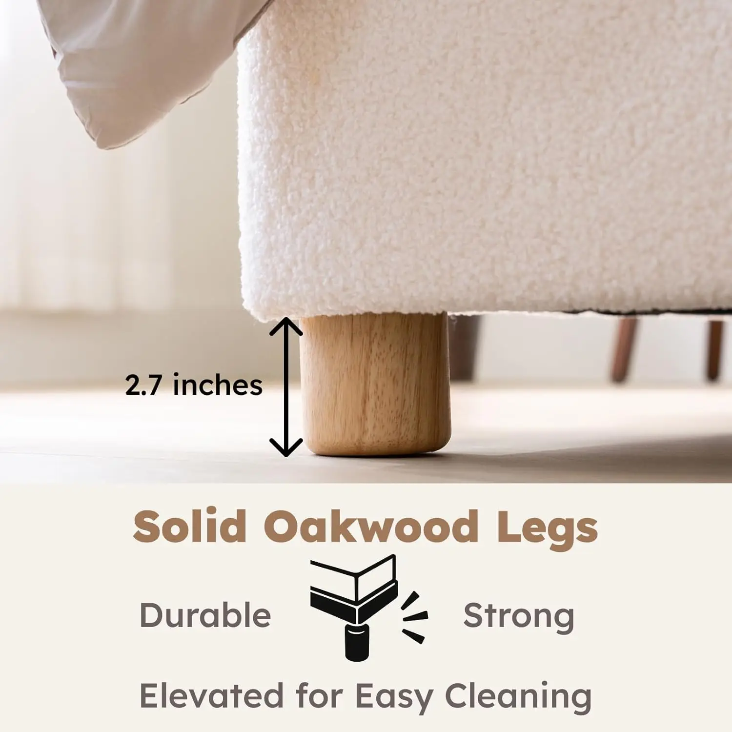 Full Size Cloud Bed Frame, Upholstered Boucle Bed Frame with Adjustable Headboard, Solid Wood Legs, Rounded Corners Design & Eas