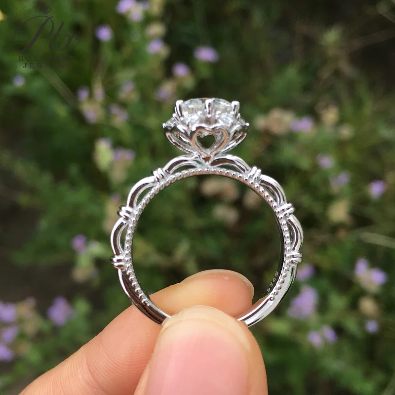 925 Sterling Silber Ring Moissanit Runder Schliff D-Farbe Blumenform für Damen, Verlobungsring, Hochzeitsband, Geschenk, Charms, Holycome Schmuck – Detail 2